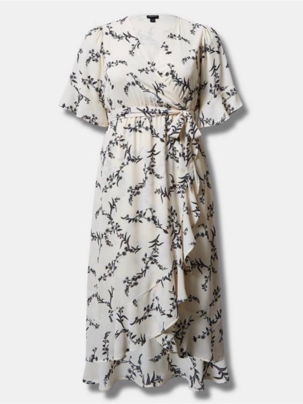 torrid Cream Maxi Hi Low Dress with Black Floral Print